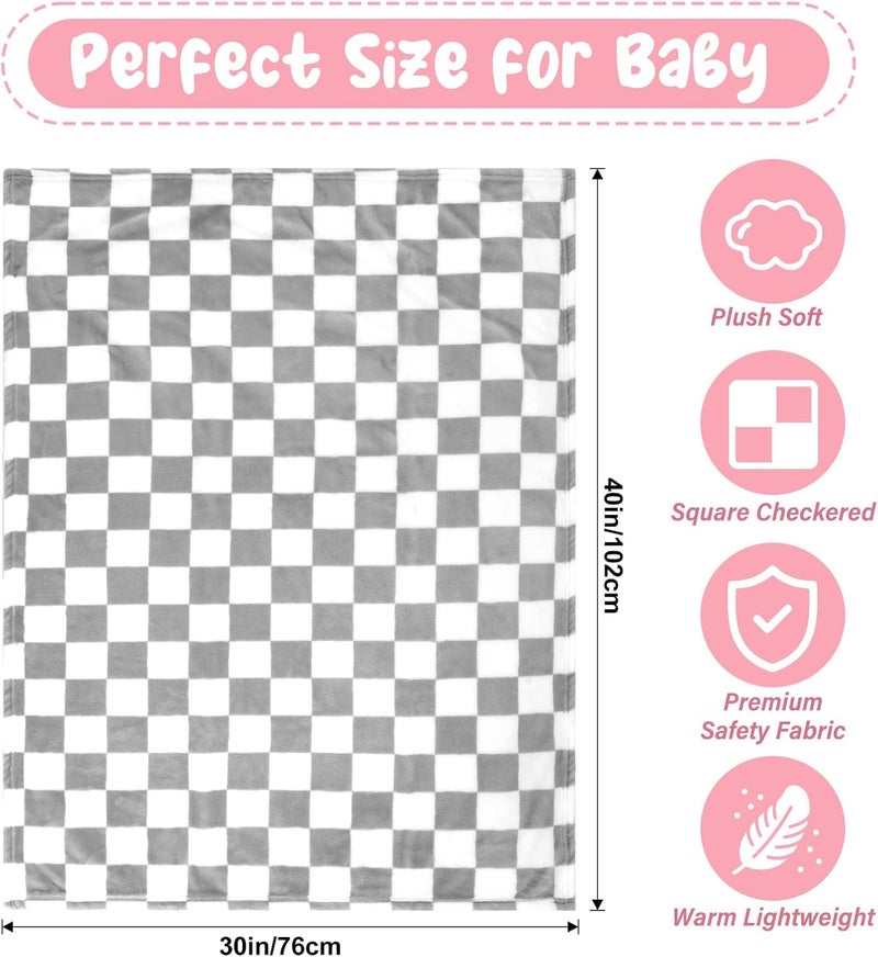 GreatBba Plush Checkered Baby Blanket for Boys Girls Nursery, 30"*40" Warm Short Fleece Blanket Neutral for Infant Newborn, Small Fuzzy for Sleeping, Chenille or Stroller (Gray&White) - Image 5